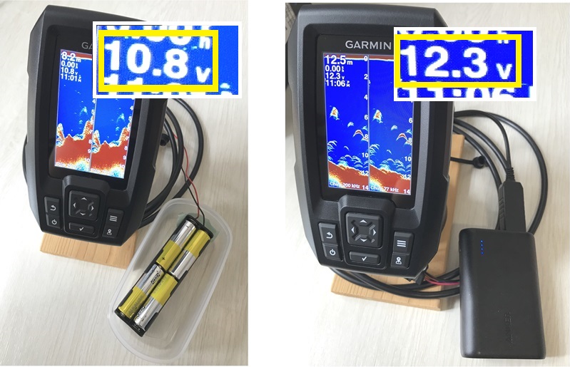 ガーミンストライカー4の電源／モバイルバッテリーと乾電池を使う方法